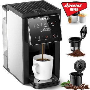 AIRMSEN Grind & Brew Coffee Maker with Grinder - Single Serve Machine Compatible with K-Cup Pods & Ground Coffee
