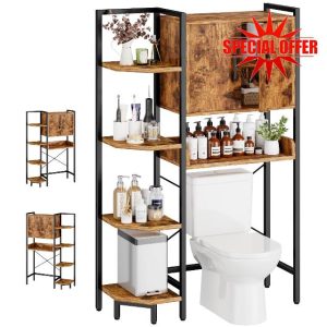 K2 Heavy Duty 7-Tier Over The Toilet Storage Cabinet（With Magnetic Doors & Adjustable Feet）Freestanding Above Toilet Shelf，Space Saver Bathroom Organizer 9.3"D x 31.5"W x 67.2"H，Rustic Brown