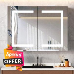 Snughome Bathroom Medicine Cabinet with Mirror and LED Lights