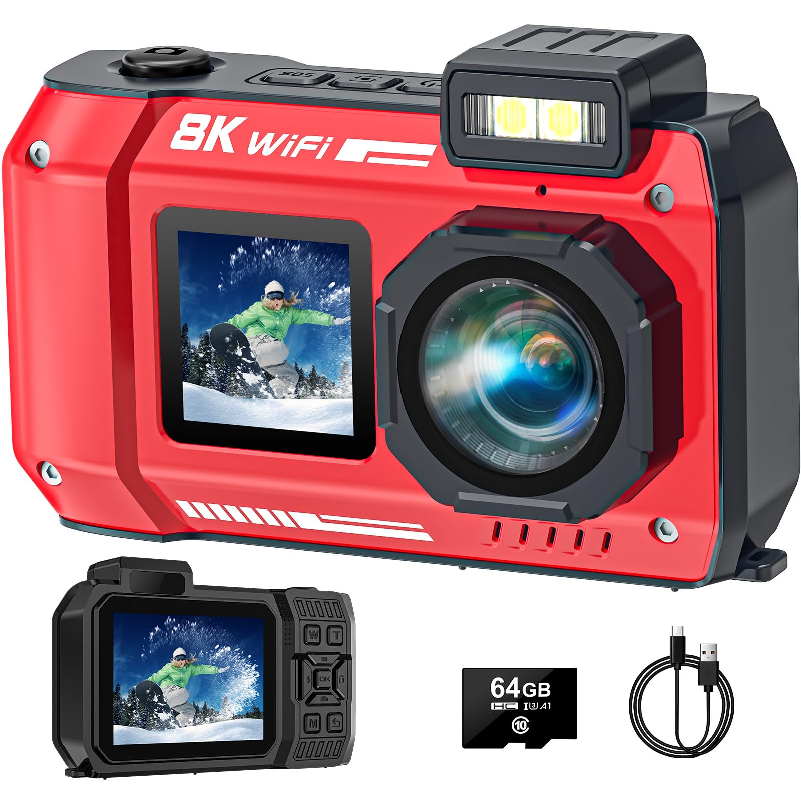 70MP 33FT WiFi Waterproof Digital Camera with 64GB Card