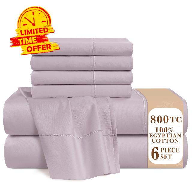 Casa Platino 100% Egyptian Cotton Sheets Queen Size Set - 6 Pcs (1 Flat