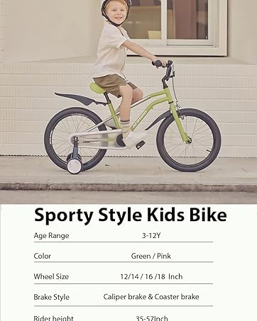 Princess Style Girls Bike with Basket for 2-13 Years Old Kids and Toddlers, 12 14 16 18 Inch Bicy...