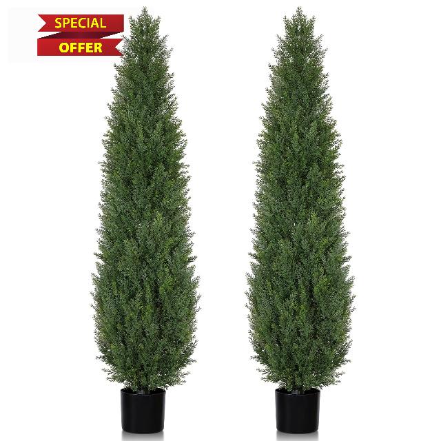 Artificial Cedar Topiary 5 FT Faux Cedar Trees for Outdoor Planters Evergreen Plant