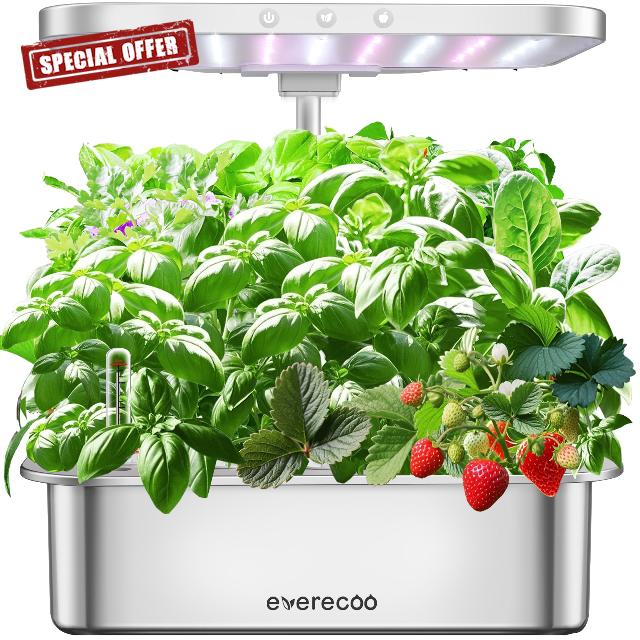 Stainless Steel Hydroponics Growing System kit Indoor Garden: Smart Indoor Herb Garden with Grow Light