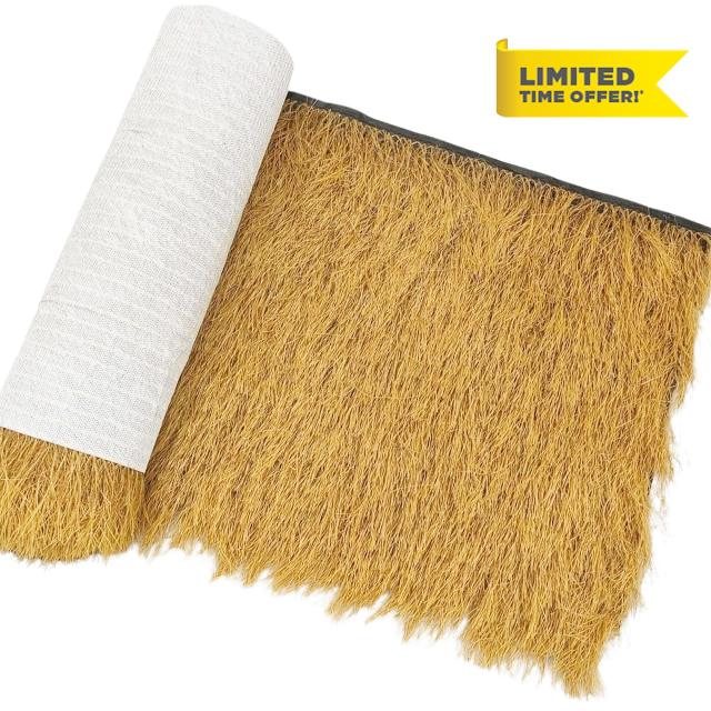 Realistic Synthetic Thatch Roll Sun-Bleached Yellow - 18 & 30 Inch Widths - Reinforced Weave for Mexican Palapa