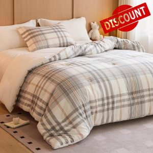 100% Cotton Comforter Set King Size – Reversible Yarn-Dyed Checkered Design
