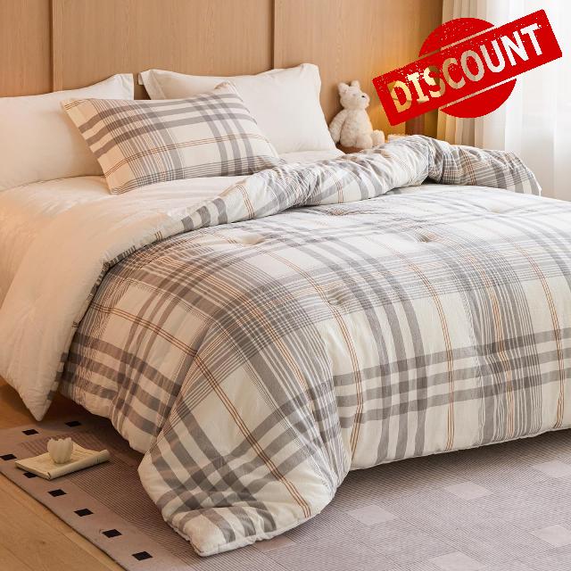 100% Cotton Comforter Set King Size – Reversible Yarn-Dyed Checkered Design