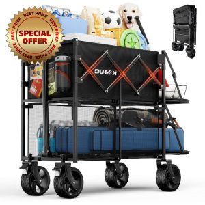 Double Decker Wagon 320L Large Capacity 400LBS Collapsible Sports Utility Cart with Big Wheels
