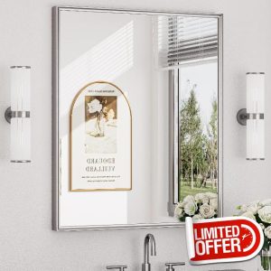 Keonjinn 30 x 36 Inch Brushed Nickel Bathroom Mirror
