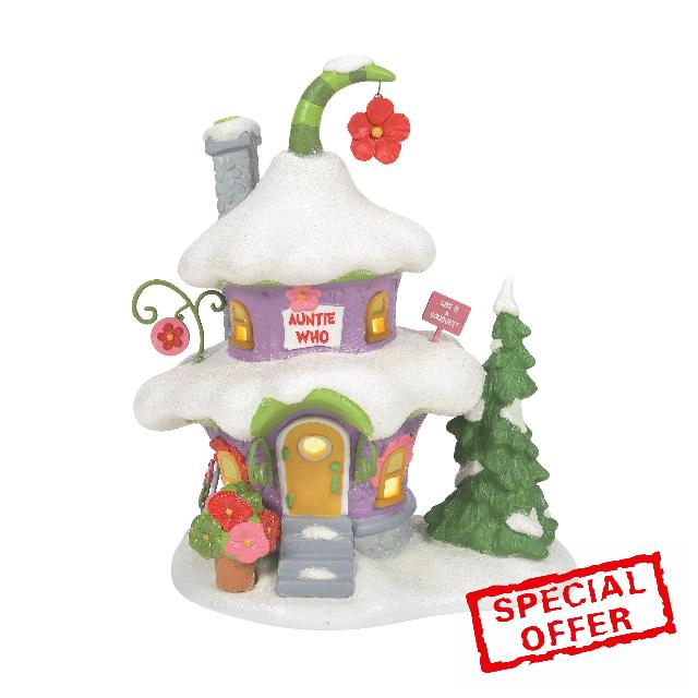 Department 56 Dr. Seuss Grinch Village Auntie Who's Bouquet House Lit Building