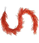 ENVEN 9FT Artificial Fall Norfolk Pine Garland – Autumn Orange Faux Pine Branches for Fireplace M...