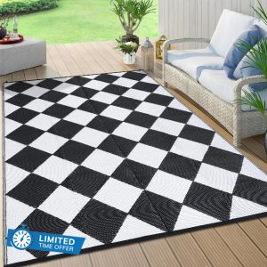 GlowSol 10x14 Outdoor Rug Waterproof Outdoor Plastic Straw Rug for Camping with Carry Bag