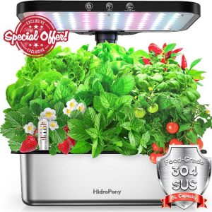 Stainless Steel Hydroponics Growing System kit Indoor Garden: 15 Pods Herb Garden with 24W Full Spectrum Grow Light