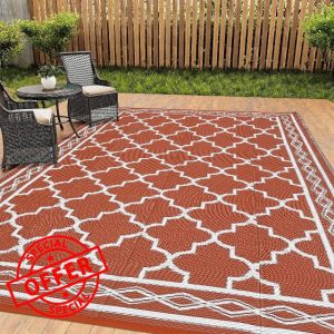 Outdoor Rug Carpet Waterproof 9x18 Outdoor Patio Rug Mat Reverisble Plastic Straw Outdoor Rug Vintage Mats for RV Camping Picnic Beach Balcony Deck