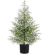 ENVEN 4FT Pre-Lit Artificial Norfolk Pine Christmas Tree – Realistic Potted Tree with 100 LED Lig...