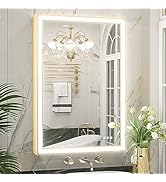 Keonjinn 22 x 30 Inch Oval LED Mirror for Bathroom with Front Lights Black Framed 3 Color Tempera...