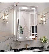 Keonjinn 16 x 24 Inch Lighted Medicine Cabinet for Bathroom with LED Mirror & Electrical Outlet A...