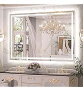 Keonjinn Bathroom LED Mirror 42 x 36 Inch Frontlit and Backlit, Stepless 3 Colors Temperature & D...