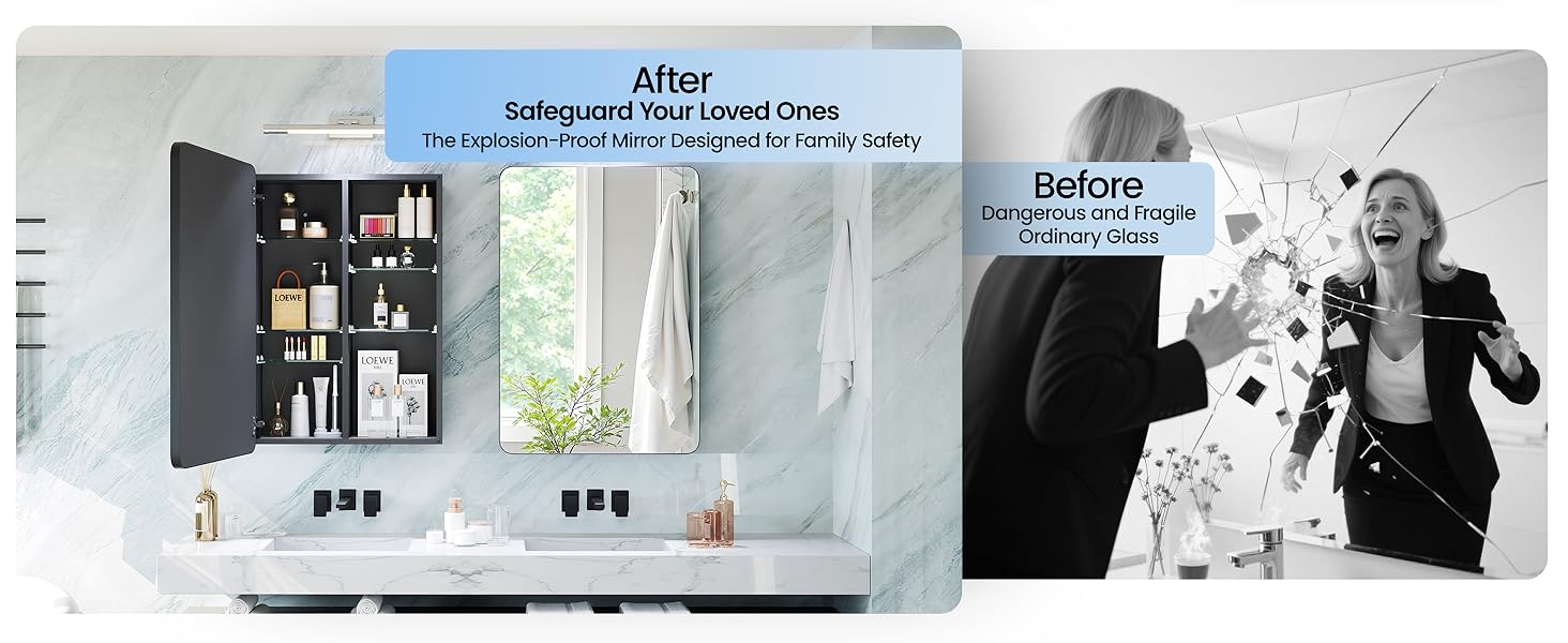 Recessed Medicine Cabinet Surface Wall Mount Mirrored Vanity Chest with Storage - Modern Frame