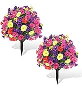 ENVEN 2 Pack Artificial Camellia Topiary Ball Tree Outdoor Plants with Spike, 24