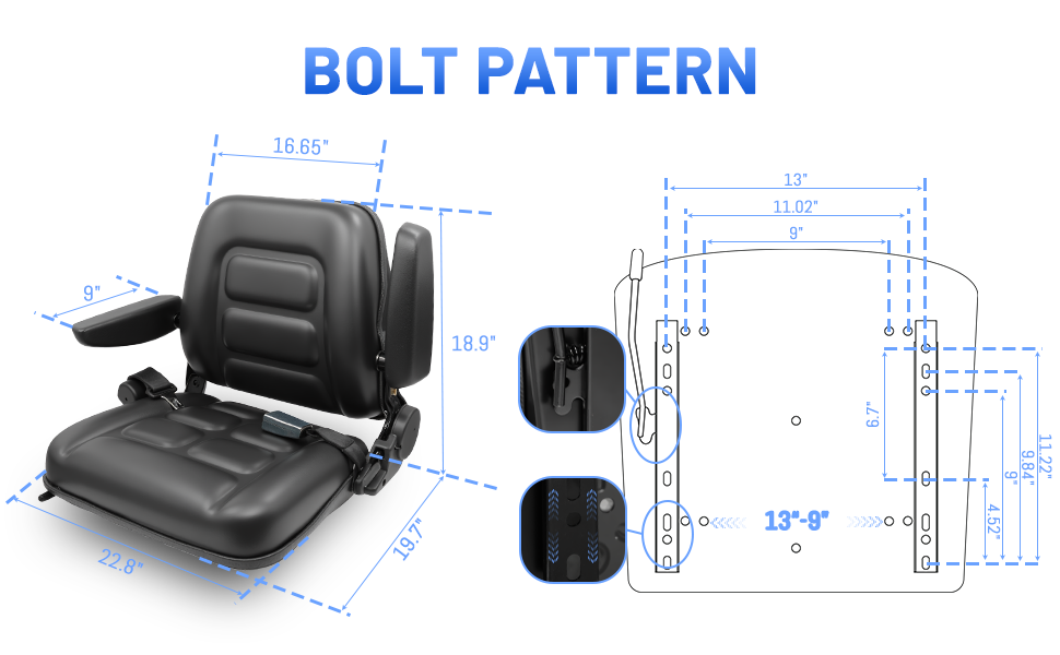 Universal Forklift Seat/Tractor Seat Compatible with Forklifts, Tractors, Zero-Turn Mowers
