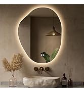 Keonjinn 22 x 30 Inch Asymmetrical Backlit Bathroom Mirror with Lights, LED Irregular Mirror with...
