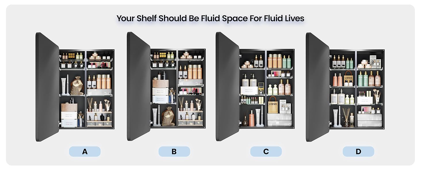 Recessed Medicine Cabinet Surface Wall Mount Mirrored Vanity Chest with Storage - Modern Frame