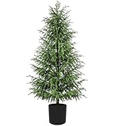 ENVEN Outdoor Christmas Tree Frosted Urn Filler, Norfolk Pine Real Touch Artificial Topiary with ...