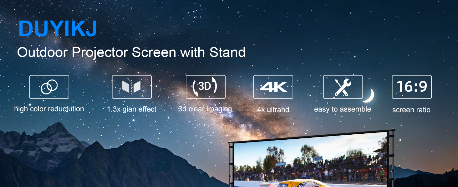 Outdoor Projector Screen with Stand 120 inch Portable Projector Screen Movie Screen with Carry Bag