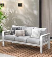Wisteria Lane Patio Furniture Aluminum Loveseat, All-Weather Outdoor 2 Seats Sofa Couch, Black Me...