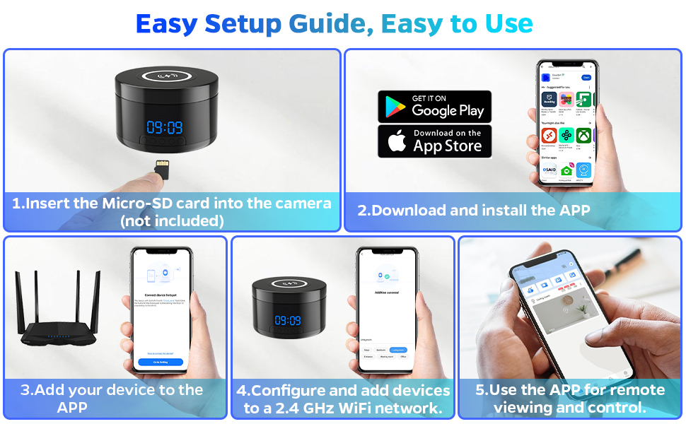 small security camera, clock camera, nanny cam, mini wifi cameras wireless phone charger