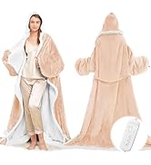 Wearable Heated Blanket with Foot Pocket, Electric Wearable Throw Blanket with Sleeves, Hood, Por...
