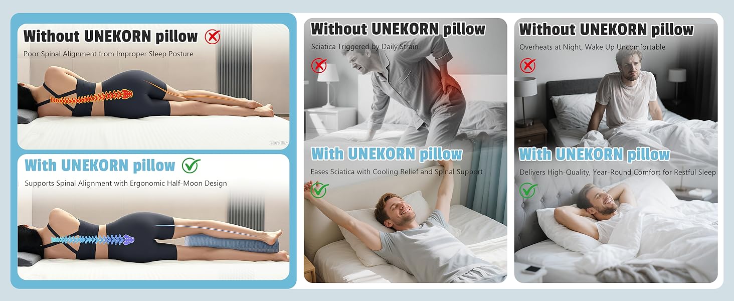 Cooling knee pillow placed under lower back for lumbar support and targeted pain relief