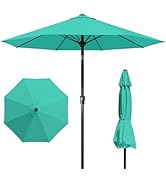 Patio Kingdom 9FT Patio Umbrella with Fiberglass Ribs, Outdoor Market Table Umbrella with Crank a...