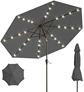 Patio Kingdom 9FT Solar Umbrella 32 LED Lighted Patio Umbrella Table Market Umbrella w/Tilt and C...