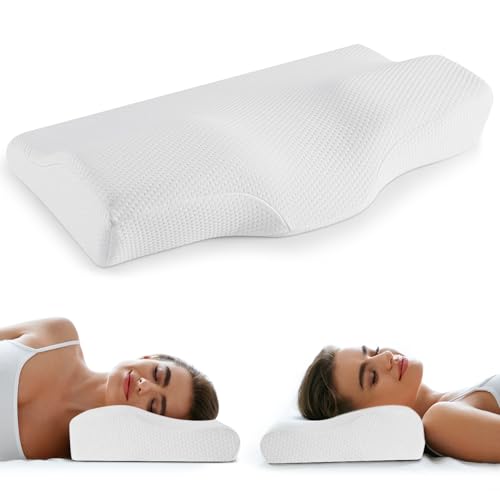 Ergonomic Memory Foam Neck Pillows for Sleeping with Washable Pillowcase