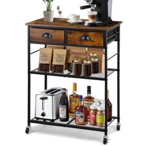 Small Coffee Bar Cabinet with Adjustable Shelf and Wheels
