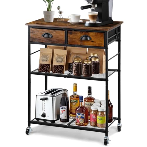 Small Coffee Bar Cabinet with Adjustable Shelf and Wheels