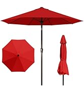 Patio Kingdom 9FT Patio Umbrella with Fiberglass Ribs, Outdoor Market Table Umbrella with Crank a...