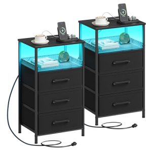 3 Drawer Nightstands with LED Lights