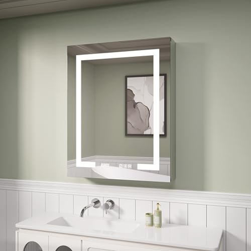24 x 30 Inch Recessed/Surface Wall Mount LED Lighted Medicine Cabinets for Bathroom with Storage