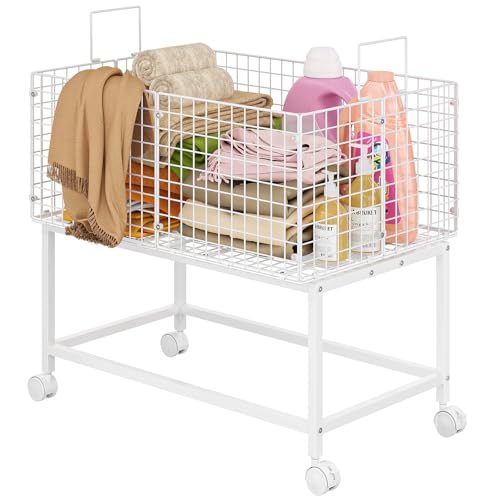 Wire Laundry Hamper Cart with Handle and Wheels