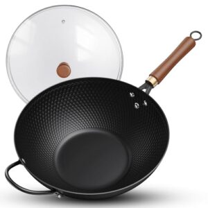 13-Inch Carbon Steel Wok Pan with Glass Cover