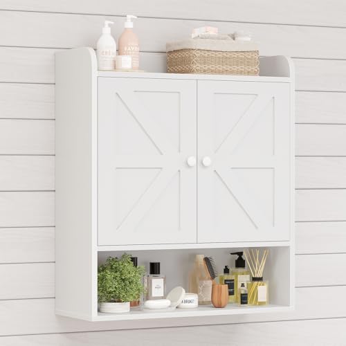 Farmhouse Medicine Cabinet with Adjustable Shelves and Double Barn Doors