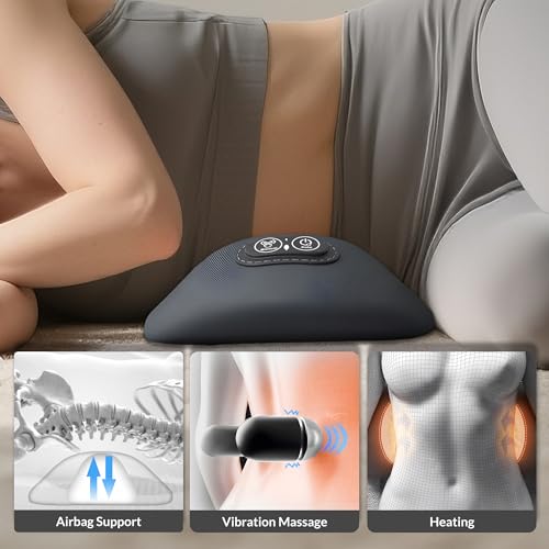 Electric Lumbar Support Pillow Heat Vibration Massage Lower Back Spine Decompression Device