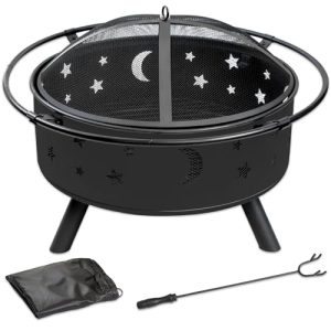 2 in 1 Metal Round Firepit for Outside Bonfire Party