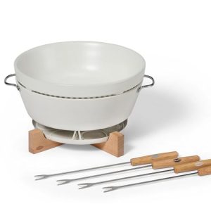 Adjustable Tea Light Candle-Powered Fondue Pot with Ceramic Bowl