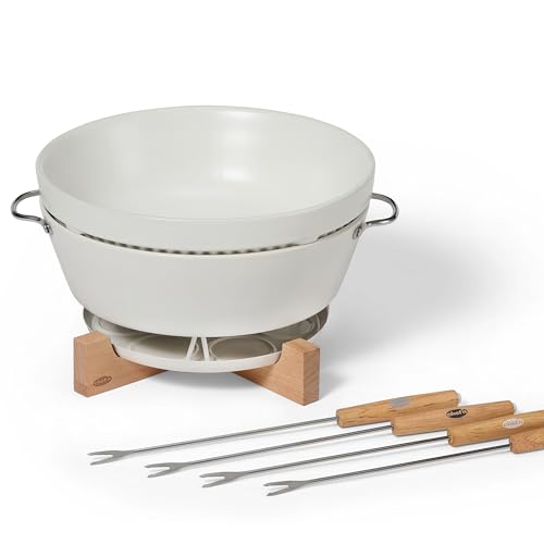 Adjustable Tea Light Candle-Powered Fondue Pot with Ceramic Bowl