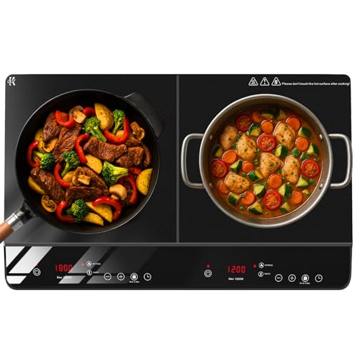 1800W Portable Induction Cooktop 2 Burner with 9 Temp & Power Independent Touch Control