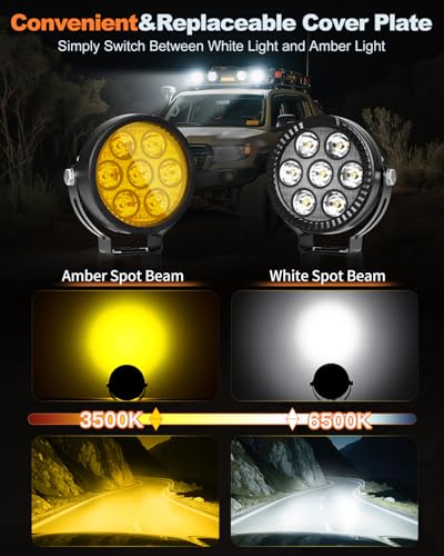 Ditch Lights With Rocker Switch Wiring Harness Kit White/Amber LED Pods Light Waterproof Offroad Lighting Fog/Driving Light for Trucks ATV UTV SUV Golf Cart Excavator